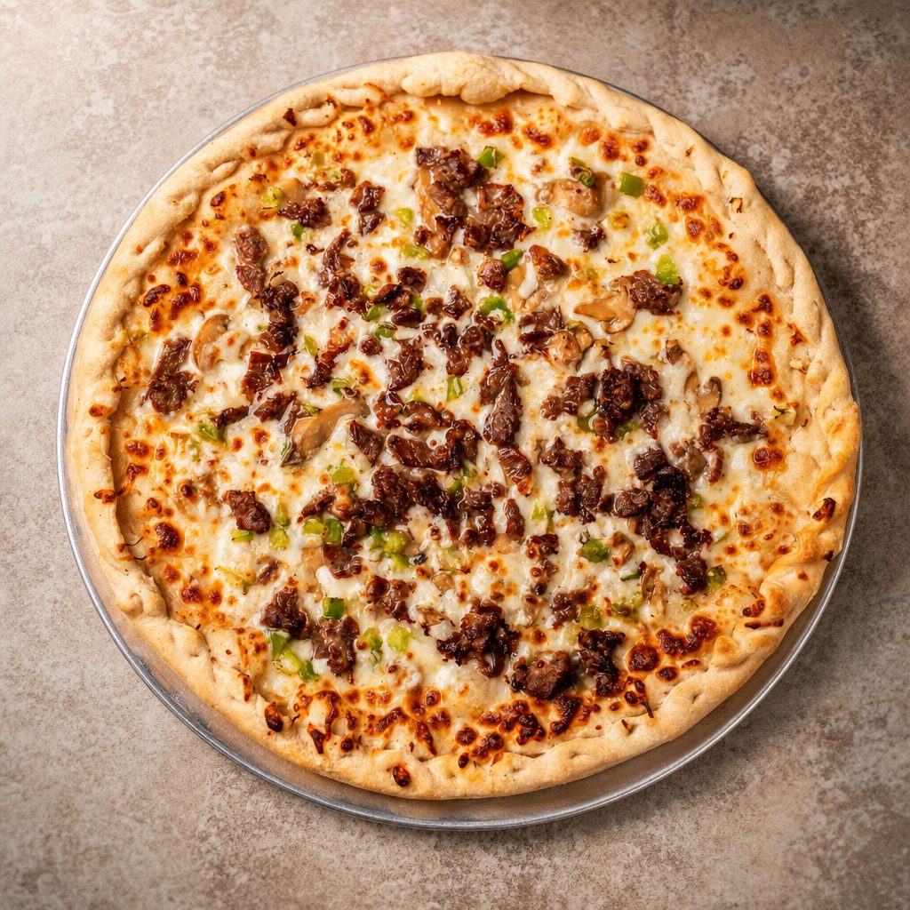 Large Philly Cheese Steak Pizza.